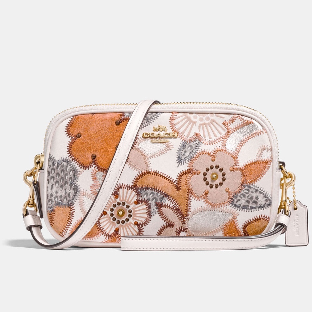 NWOT Coach Crossbody Clutch Patchwork Floral Tea Rose Snakeskin Leather Purse